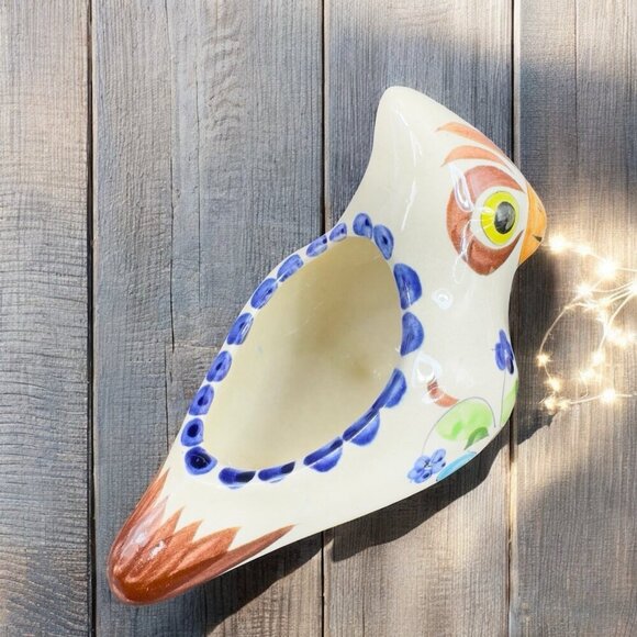 Mexican Pottery Hand Painted Bird Shaped Planter Flower Pot Small Dish Bowl VTG - Picture 2 of 12
